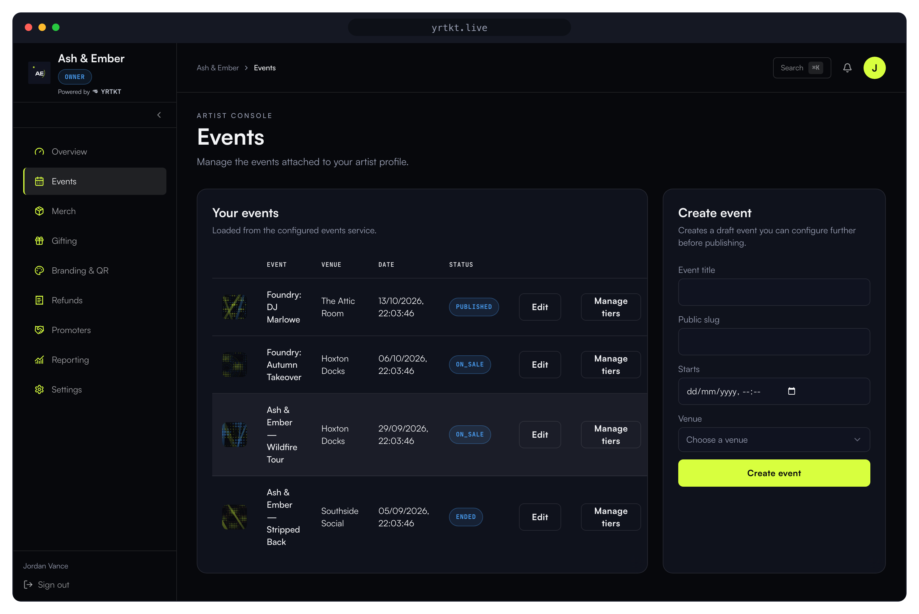 Artist events