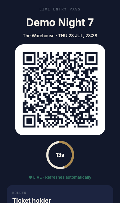 Live ticket with rotating QR