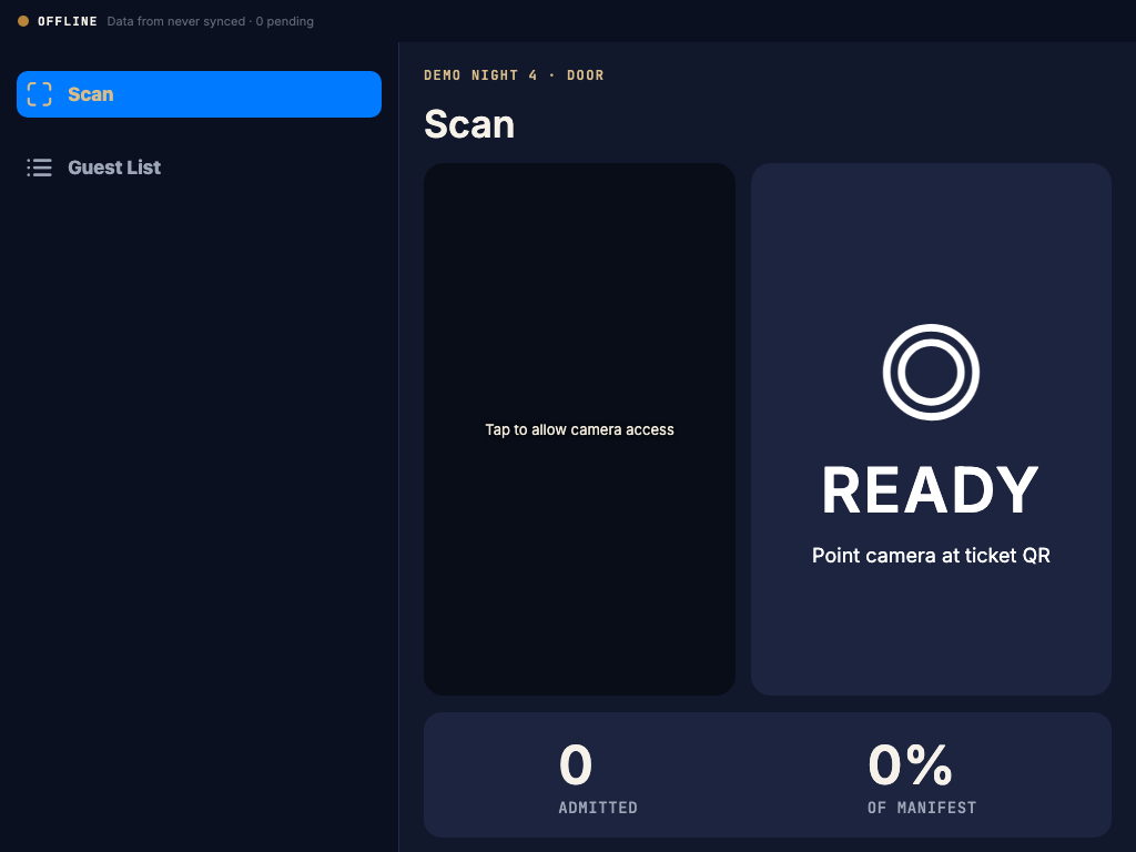 Venue door scan on tablet